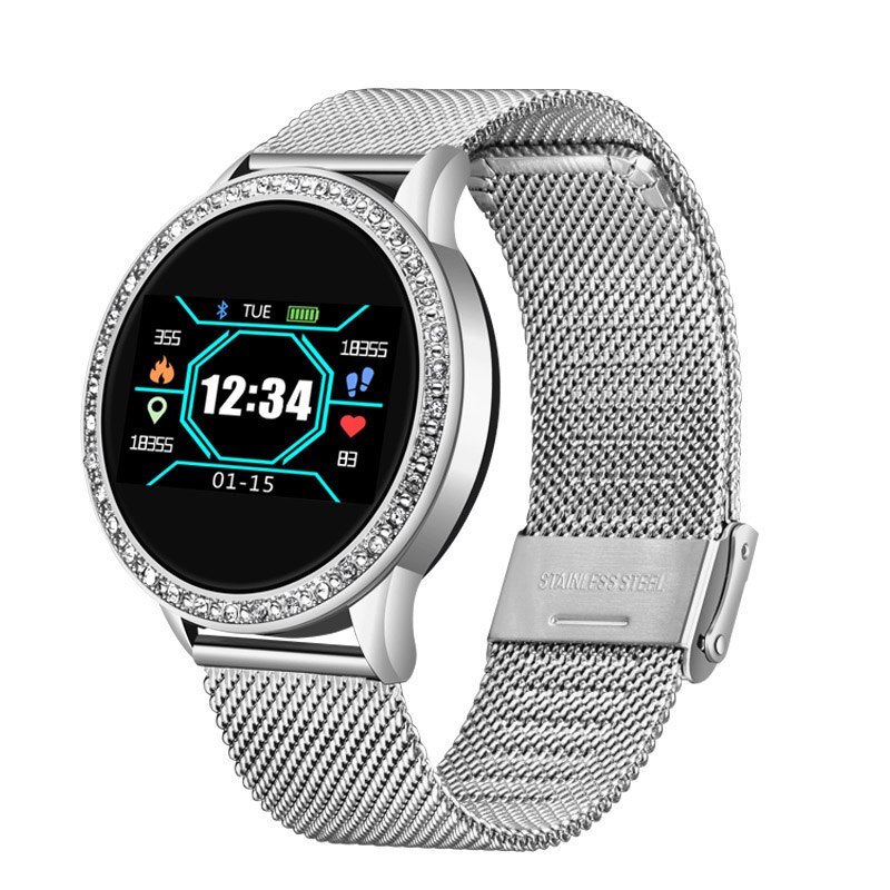 LIGE nouvelle montre intelligente femmes OLED couleur écran Smartwatch hommes Fitness Tracker moniteur de fréquence cardiaque pour Android IOS + Box: Silver