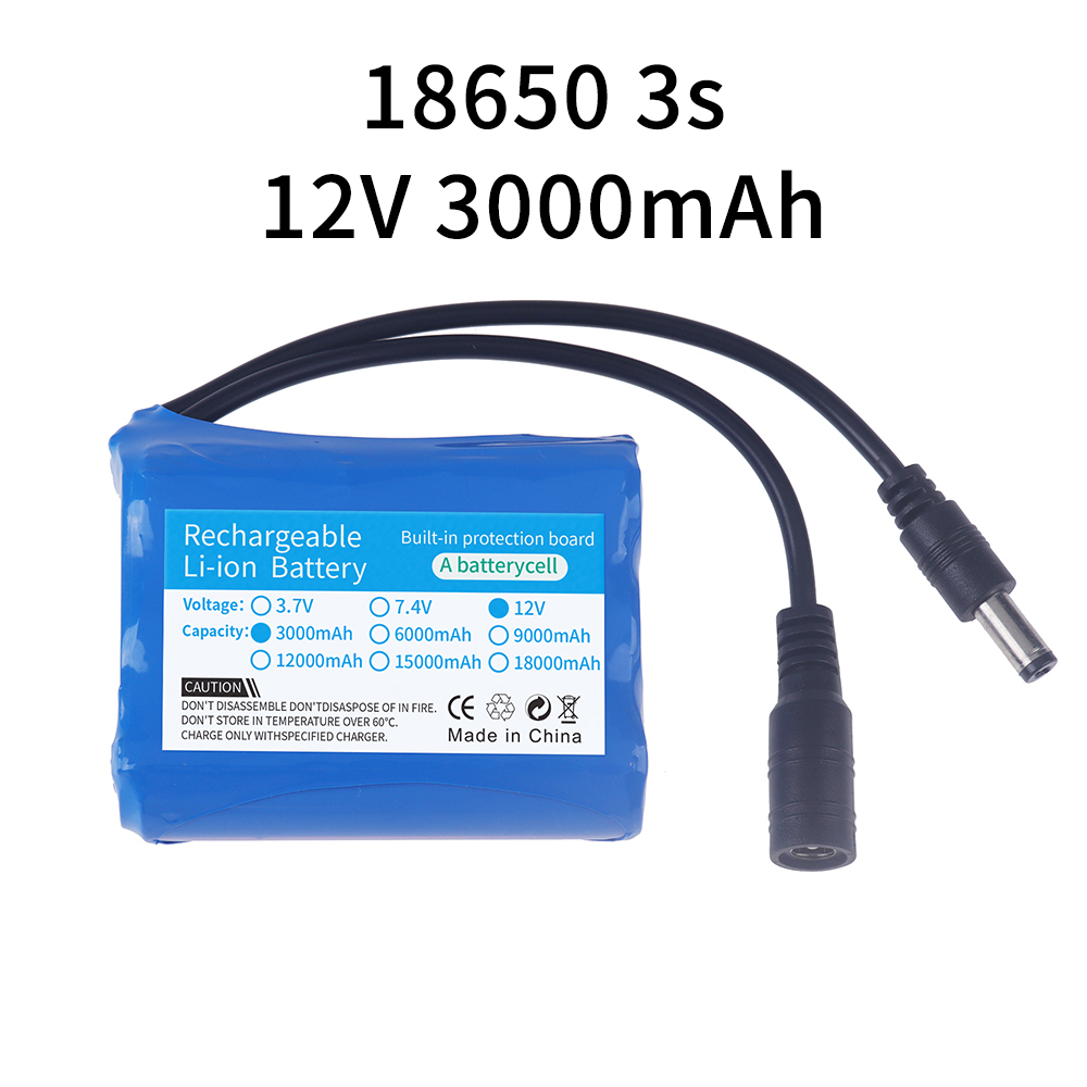 100% paquete de batería portátil de 12V 3000/6000/9000/12000/18000/21000mAh 12v 18650 iones de litio DC 12,6 V batería súper recargable