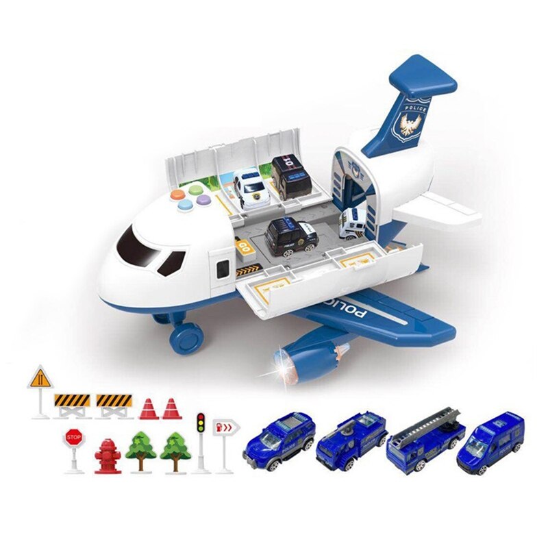 Musik lys simulering inerti børns fly legetøj med mini lastbil: Blå