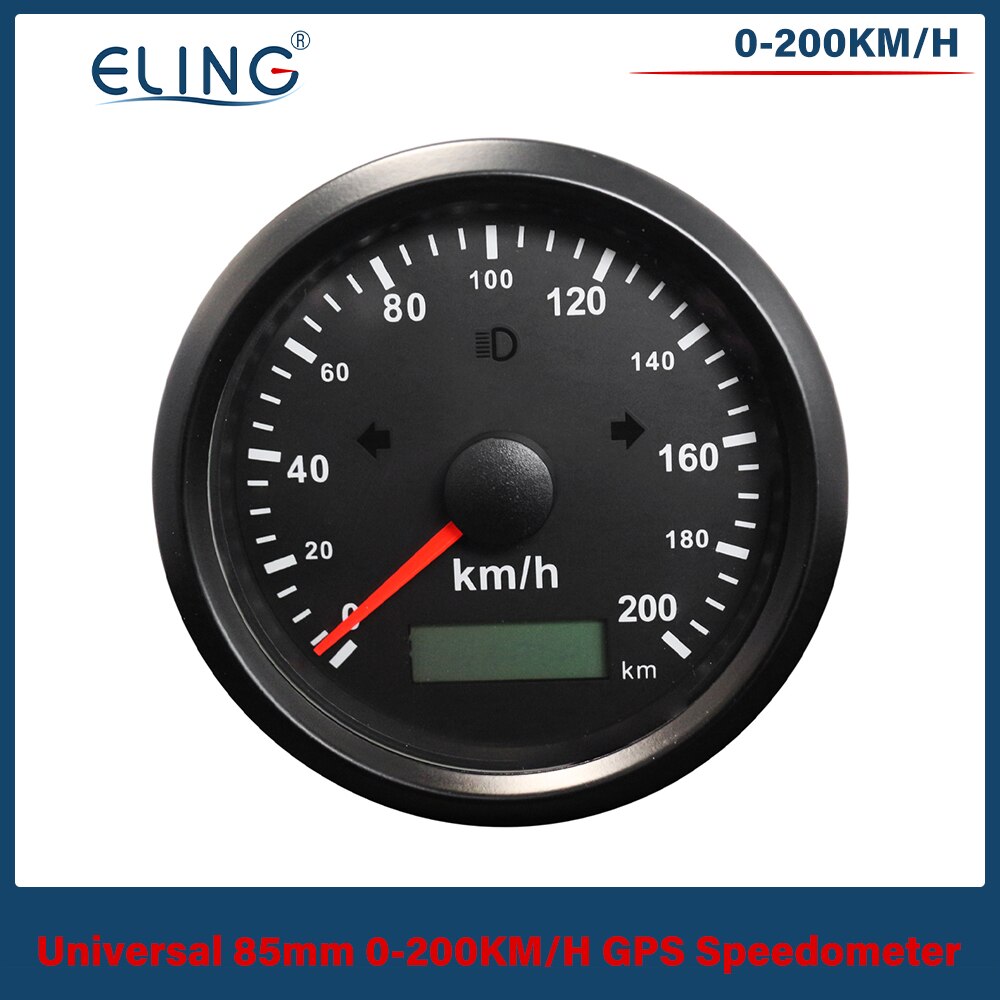 ELING Universal 85mm GPS Speedometer 0-125/160/200 km/h(MPH) Over Speed Alarm Left Right High Beam with Red Yellow Backlight: 200KBN