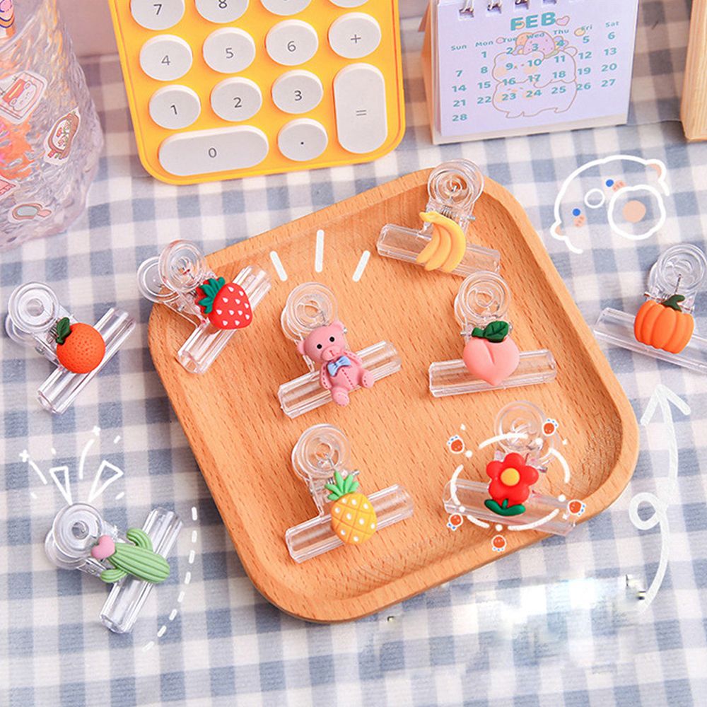 1pcs Cute Transparent Clip Student Cartoon Plastic Snacks Sealing Clip Binding Paper Clips Stationary Page Holder