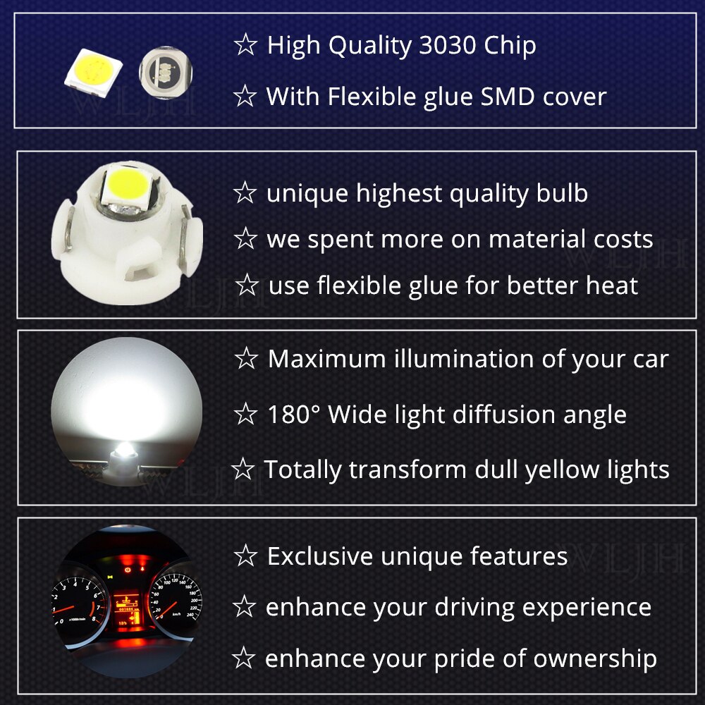 WLJH 10x Auto Led T4.2 Neo Wedge Dash Instrument Panel LED Light Gauge Cluster Lampen Heater EEN/c Klimaat controle Klok Lamp