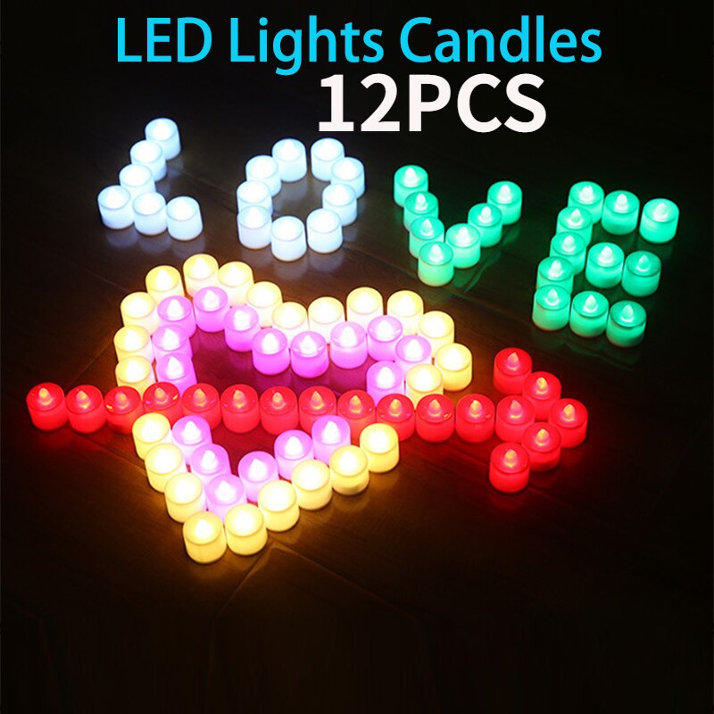 12 Pièces Coloré LED À Piles Bougies chauffe-plat Sans Flamme Mariage Décor Accessoires bougie D'anniversaire électronique Décoration