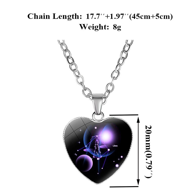 Enfants fille collier avec pendentif en forme de coeur astrologique zodiaque signe zodiaque cristal verre Multi graphiques