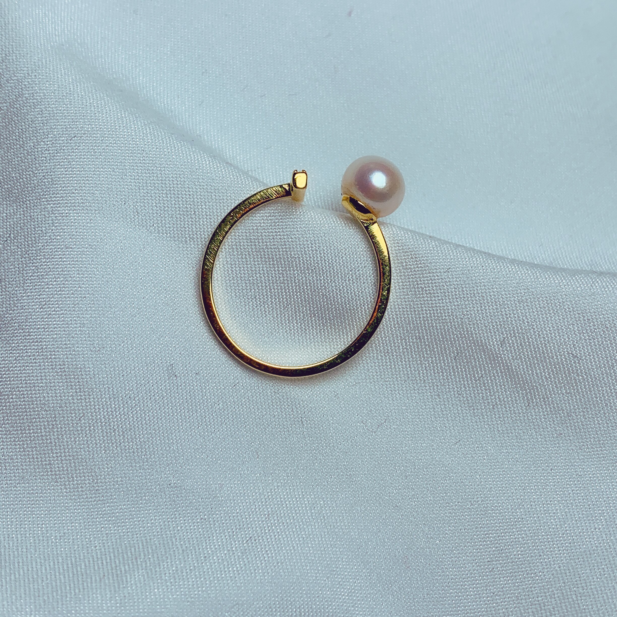 T-shaped natural pearl open gold color ring simple ring 925 sterling silver women's ring party wedding anniversary jewel