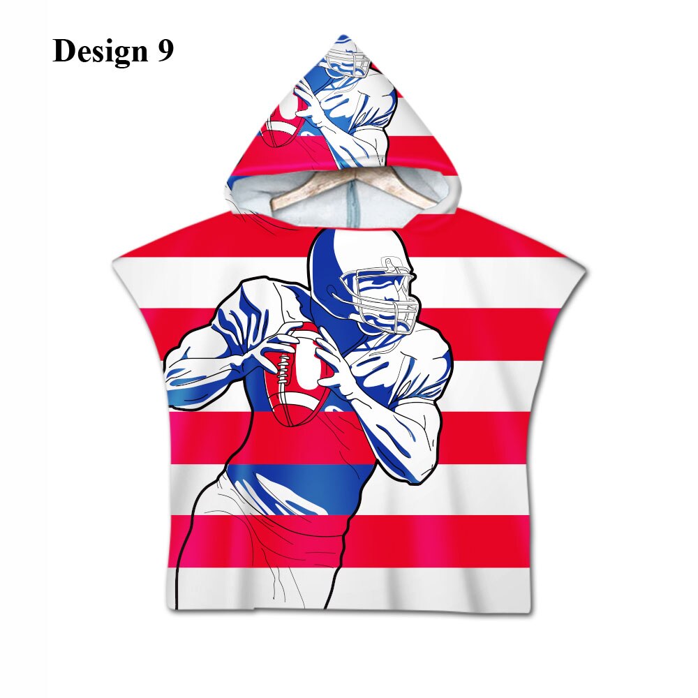Novelty Sport American Football Rugby Baby Kids Kinderen Hooded Handdoek Zwembad Zwemmen Bad Strand Poncho Handdoek Cape: Design 9