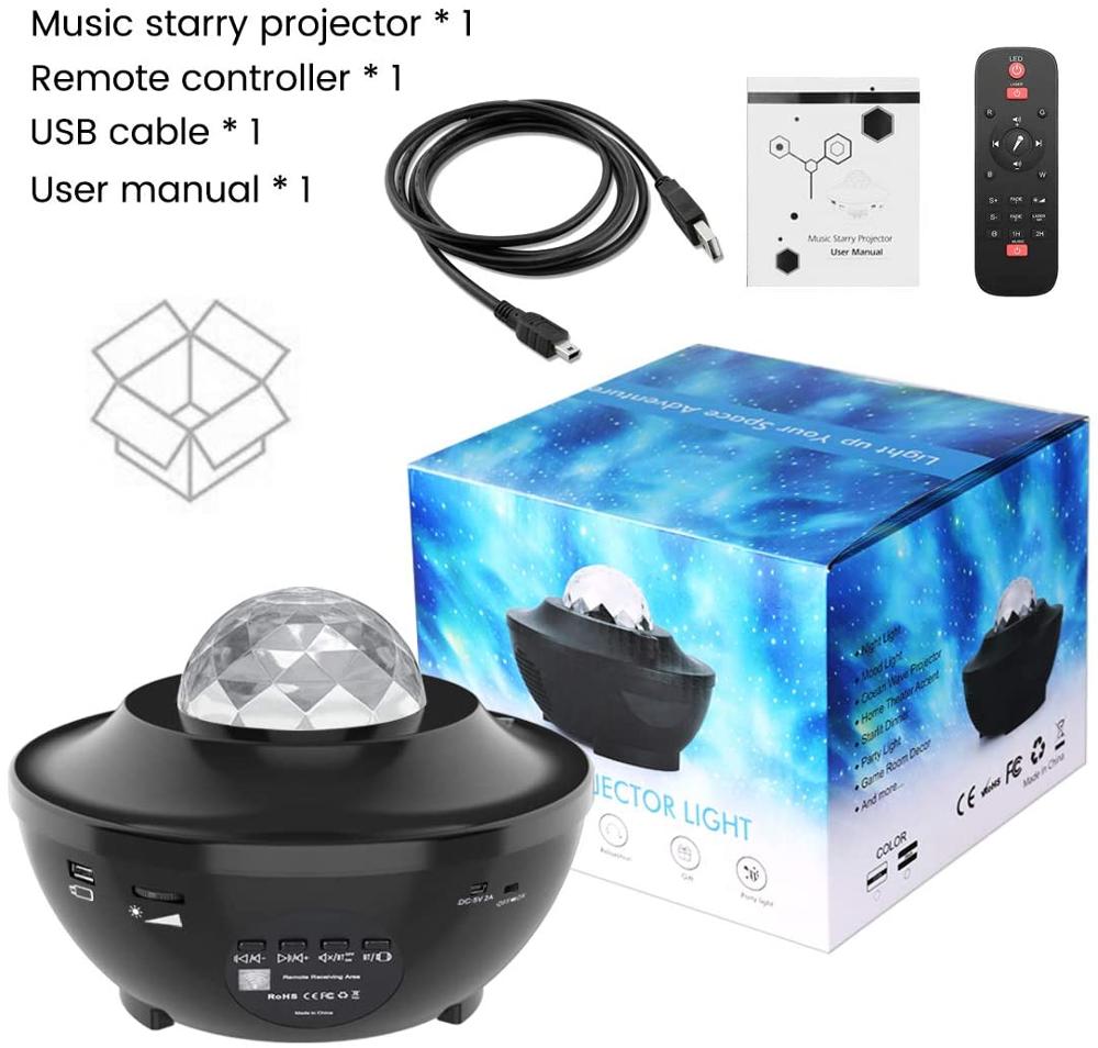 Usb Kleurrijke Sterrenhemel Projector Led Star Nachtlampje Muziek Sterrenhemel Projector Bluetooth Voice Control Muziekspeler Ocean Wave