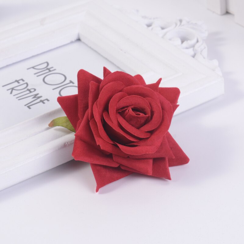 5pcs 8CM rose red artificial flowers head plastic Handmade wedding for home Day home party wreath decoration DIY silk craft: Red