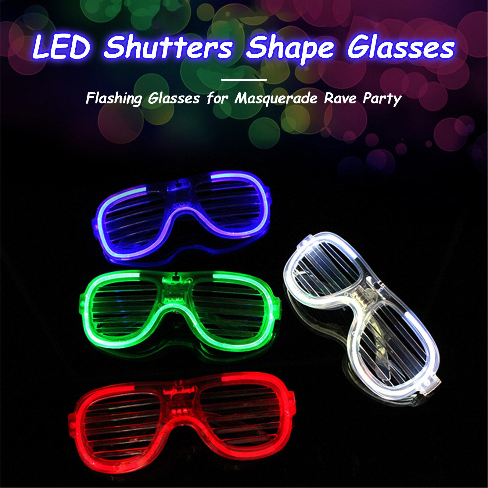 Led-sluitervormige glazen lichten op rave-speelgoed, knipperende glazen voor maskerade, aankleding, kerstfeestdecoratiebenodigdheden