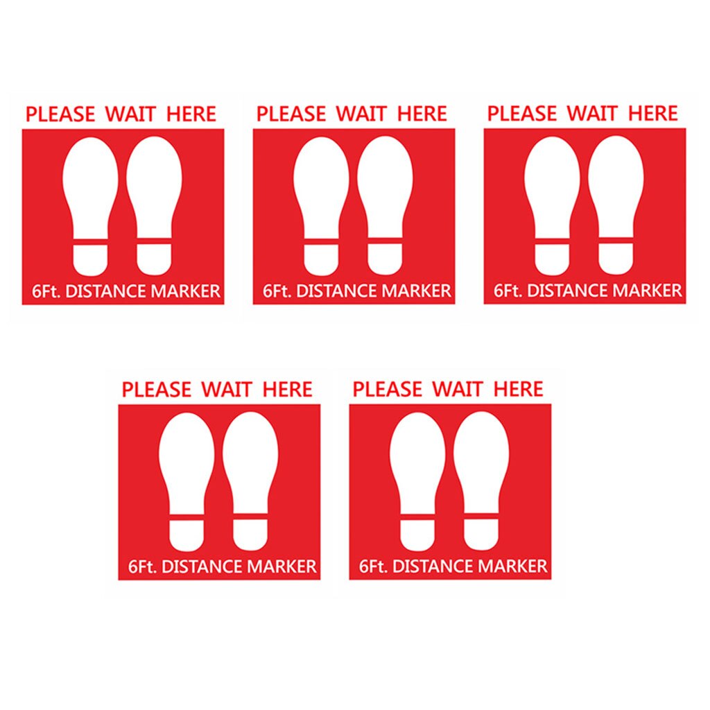 5pcs Floor Sticker Wall Decal Sign Car Caution 6 ft Foot Distance Warning 30cm: C