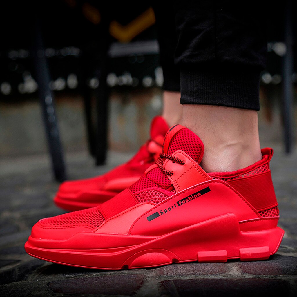 Breathable Shoes for Men Comfortable Mesh Sports Sneakers Male Black Red White Athletic Footwear Zapatillas #D: Red / 11