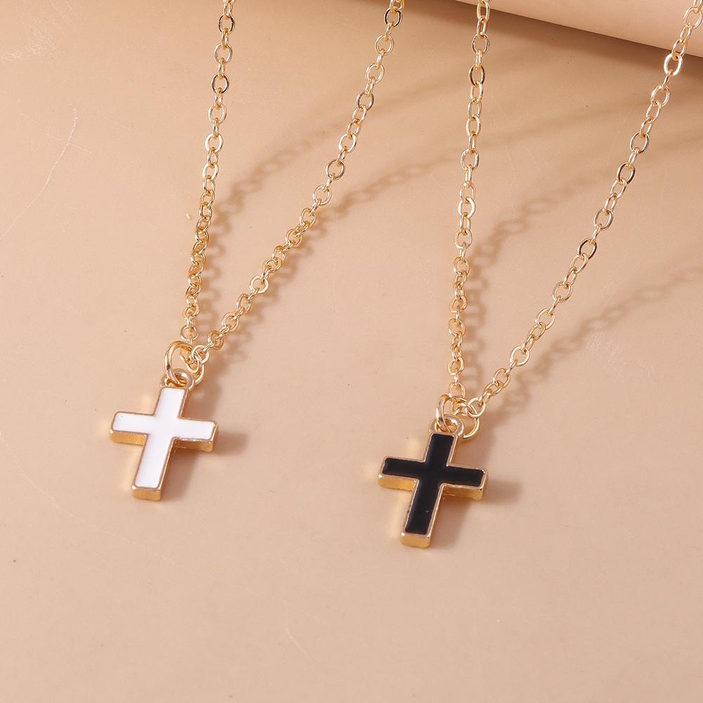 Aihua Cute Enamel Halloween Vampire Cross Coffin Friendship Couple Necklaces For Women Men BFF Best Friend Necklaces Jewelry