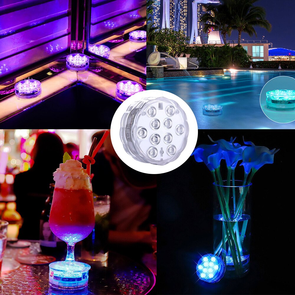 10 Led Submersible Lights IP68 Waterproof Remote Controlled RGB Battery Operated Underwater Night Lamp for Party Decoration
