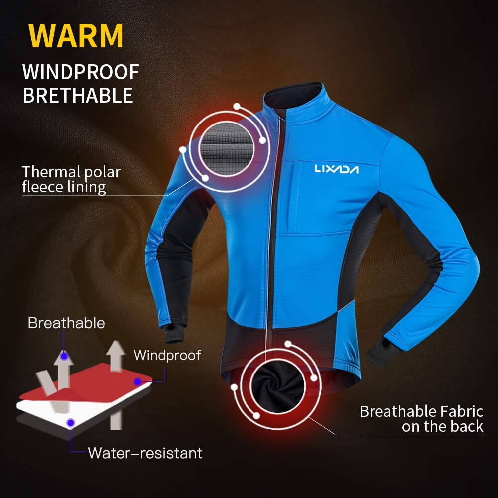 Men Winter Cycling Jacket Thermal Windproof Waterproof MTB Bike Jacket Sports Softshell Coat Bicycle Clothing Reflective Jacket