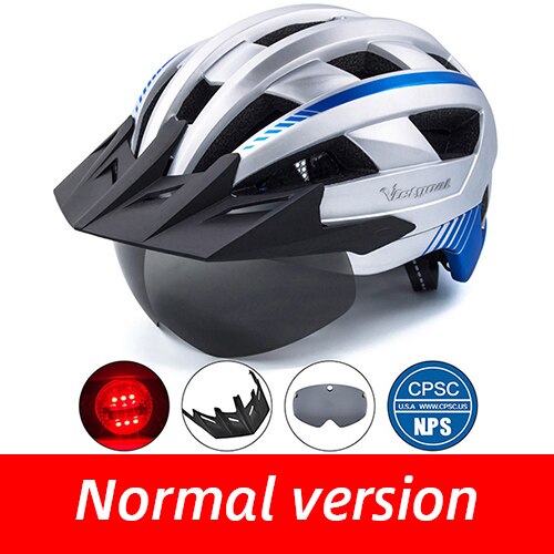 Victgoal Bicycle Helmet LED Moutain Road USB Rechargeable Light Cycling Helmet For Man Sun Visor Goggles Men MTB Bike Headgear: Silver LED