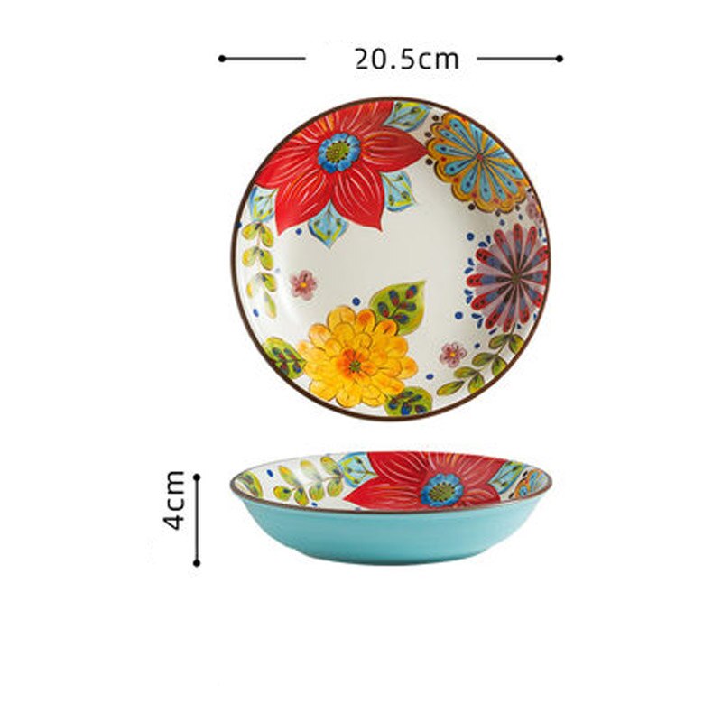 Ceramic Deep Dish American Country Ceramic Deep Dish Plate Underglaze Color Farmhouse Side Dish Bowl: Color 4