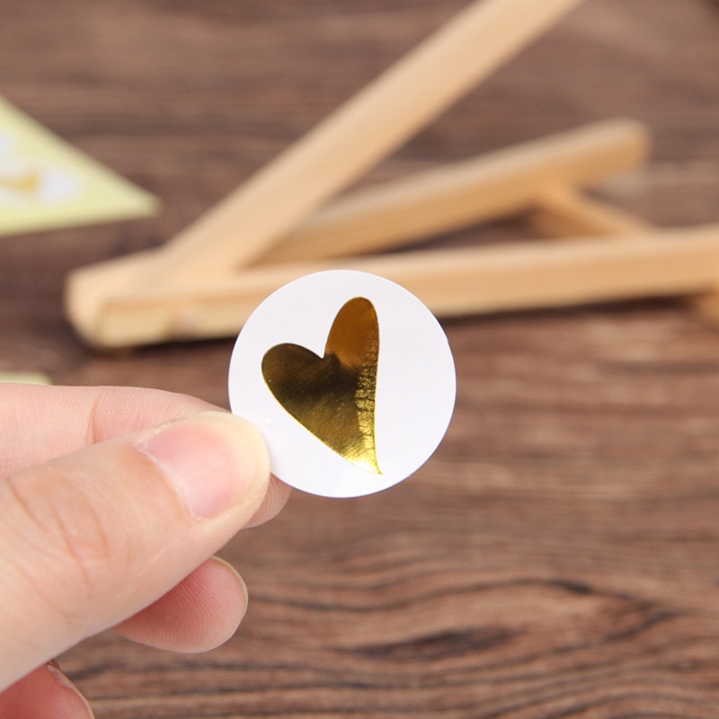 16PCS Round Bronzing Heart Party Seal label Adhesive Kraft Seal Sticker Learning Education Craft Toys for Children