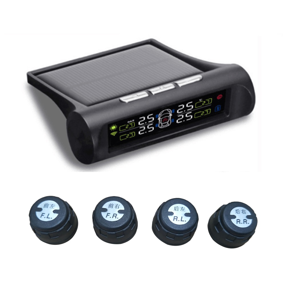 Solar Energy Smart Car TPMS Tire Pressure Monitoring System Digital LCD Display Auto Security Alarm Systems with Sensor