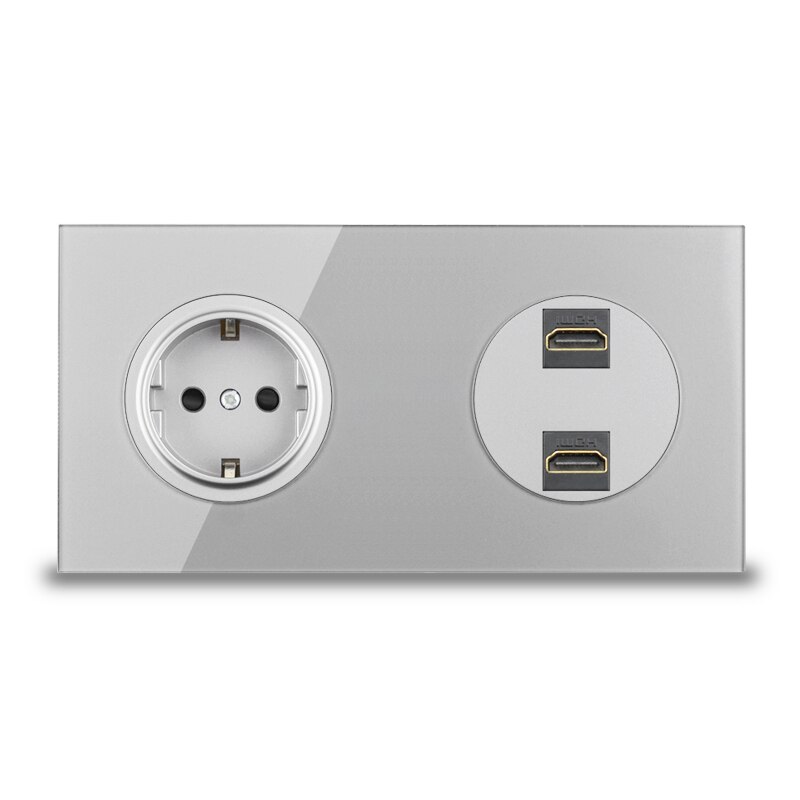 Eu eluttag med hdmi usb 3.0 data jack dataöverföringsport vägguttag för dator tv tv uttag silvergrått glas: Dubbla hdmi -uttag