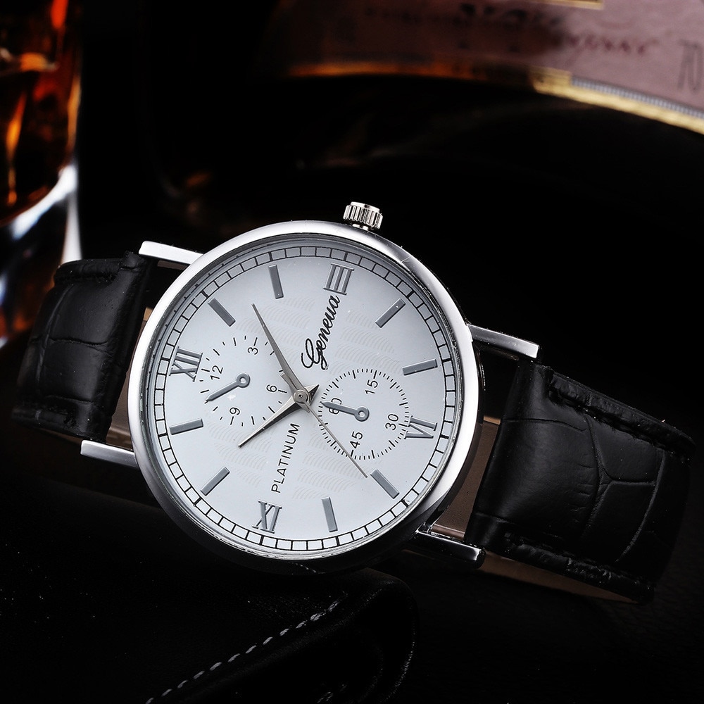 Retro Lederen Band Heren Horloges Luxe Retro Lederen Band Analoge Lichtmetalen Quartz Horloge