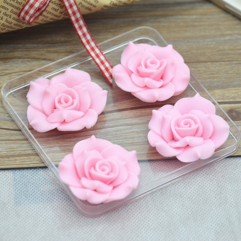 38mm Hand Made Pink Soft Clay Rose Flower,D.I.Y Decoration,jewelry Accessories,embelishments Supplies