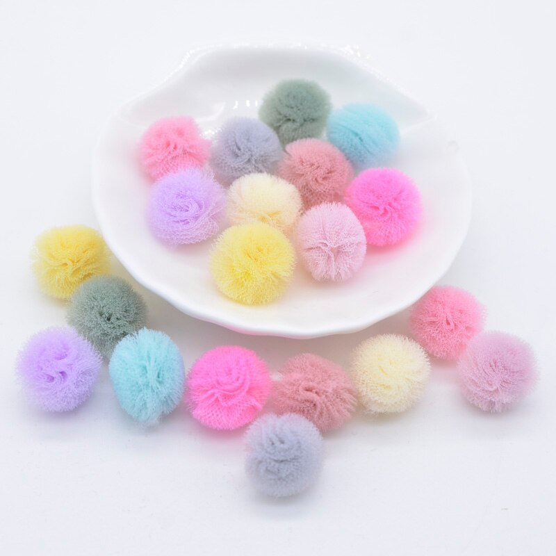50 stuks/partij 15mm veelkleurige elastische mesh chiffon bal voor handgemaakte kinderhoofddeksels accessoires diy babykleding hoed decoratie  c25