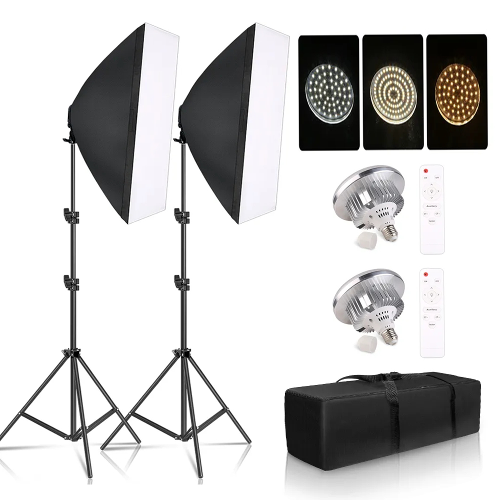 Kit de iluminación Softbox de 20-135W, lámpara LED de fotografía, equipo de sistema de luz continua para estudio fotográfico, 50x70CM