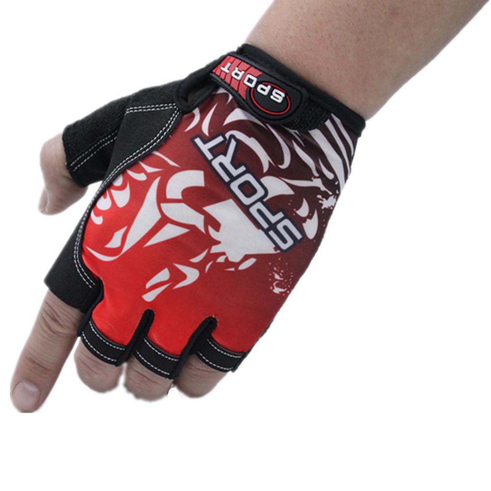 HobbyLane guantes de la pesca no-Slip transpirable ultrafino Unisex medio dedo guante Camping pesca material para carpas guantes de pesca: Rojo / L