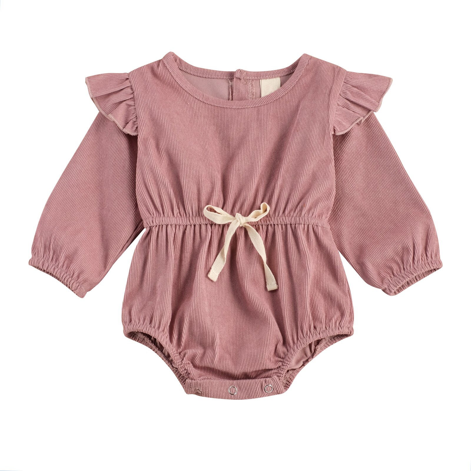 Focusnorma Autumn Baby Girls Boys body 3 colori Solid Ruffles tute con bottoni a manica lunga 0-24M One Piece: Colore rosa / 6m