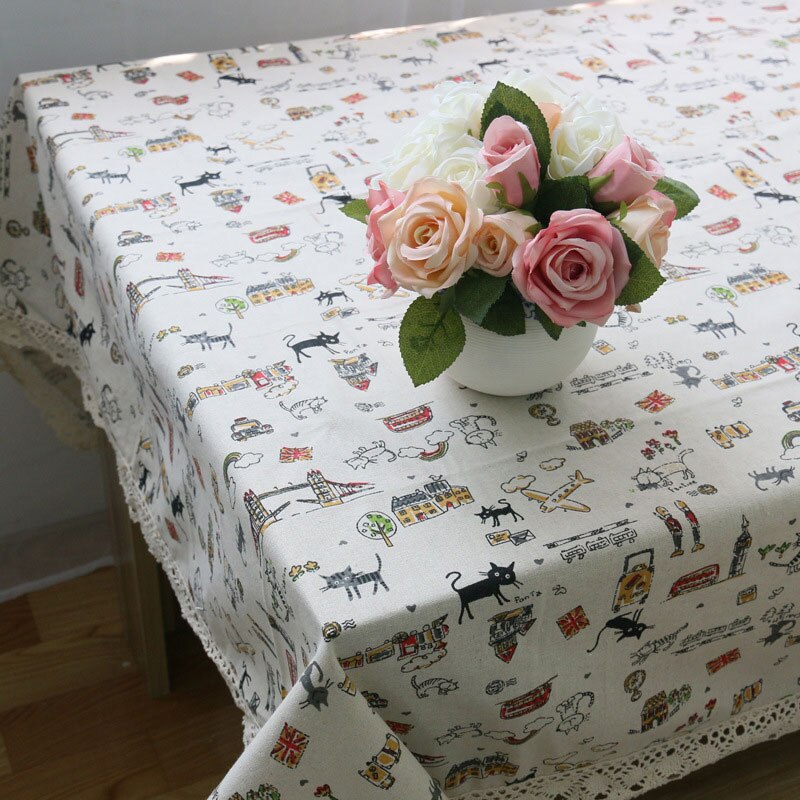 Chat motif décoratif nappe coton lin dentelle nappe à manger Table couverture pour cuisine maison nappe 6