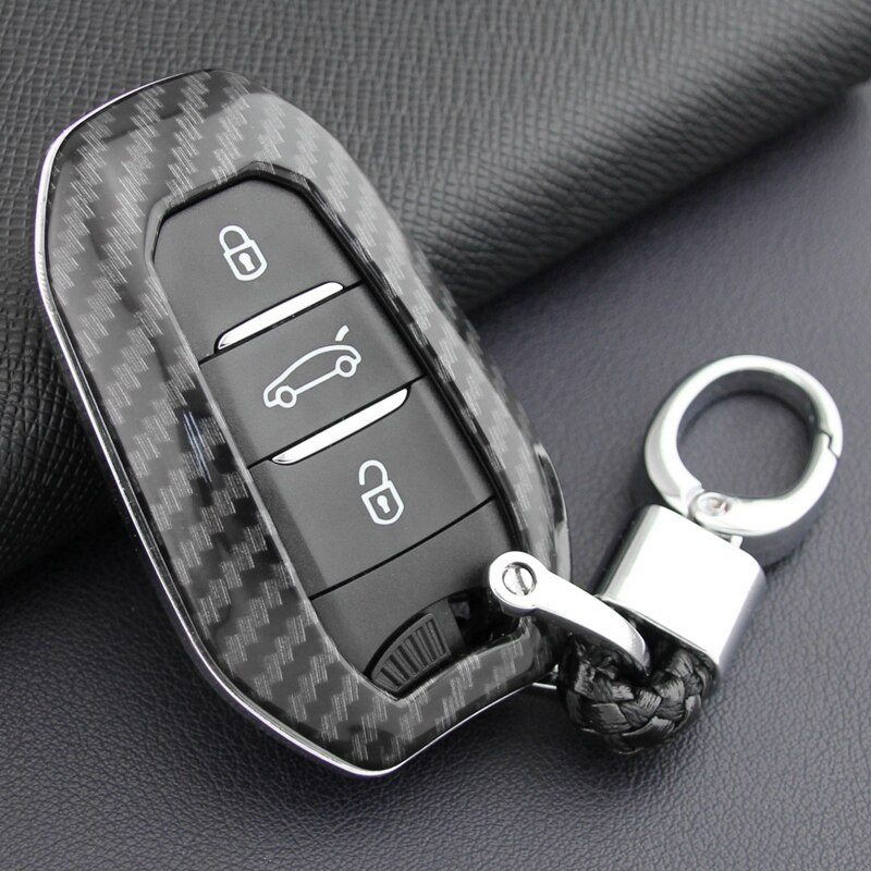 Carbon Fiber Car Key Cover Case Chain Smart Cover Buckle Car Accessories for Peugeot 4008 5008 Citroen C5 Picasso DS