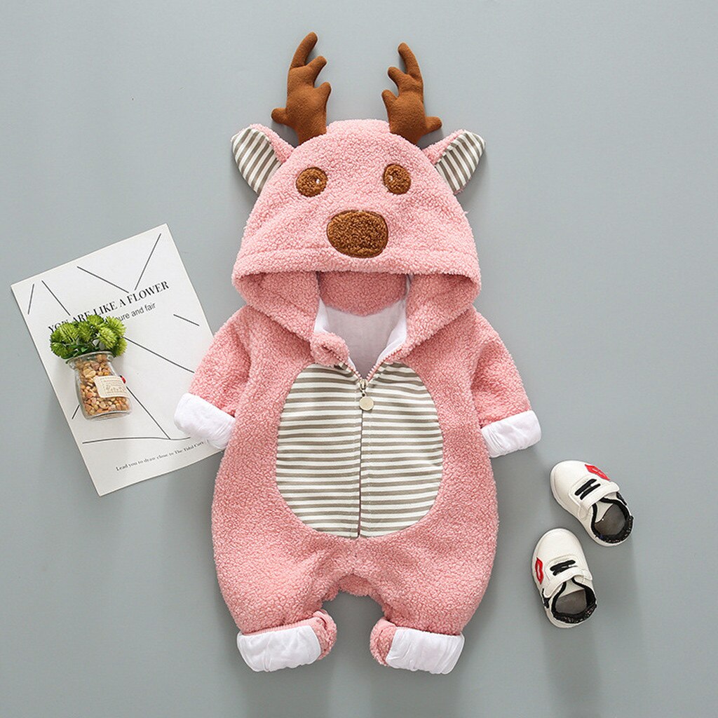 Roupas de natal do bebê recém-nascido menino menina velo dos desenhos animados inverno quente macacão com capuz casaco outwear natal outono roupas