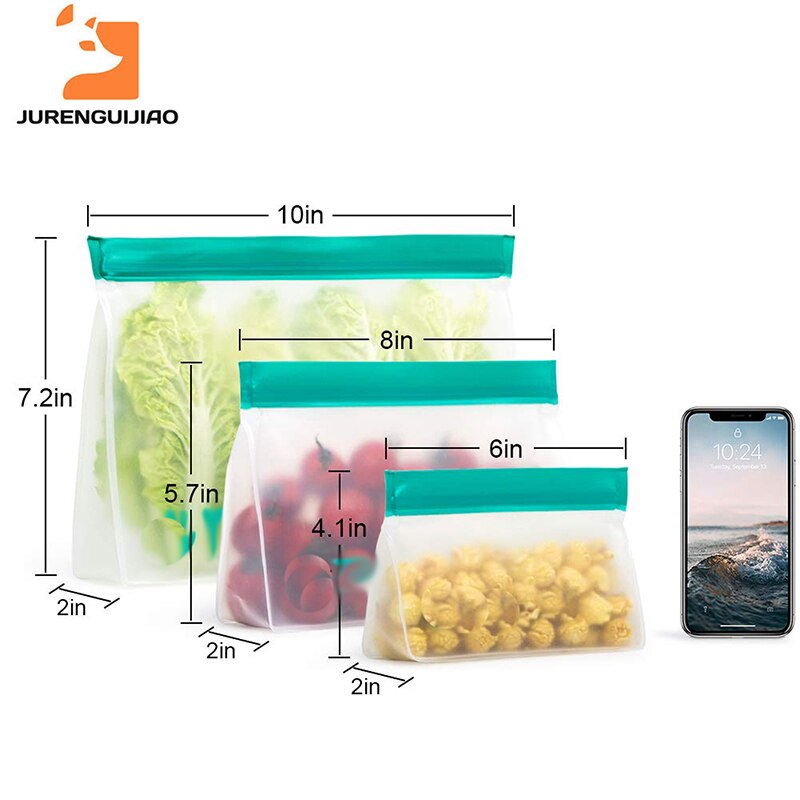 Sacos de armazenamento de alimentos, recipientes de peva conjunto de bolsas frescas de silicone com zíper reutilizáveis para almoço e frutas, congelar, tigela e copo de vegetais