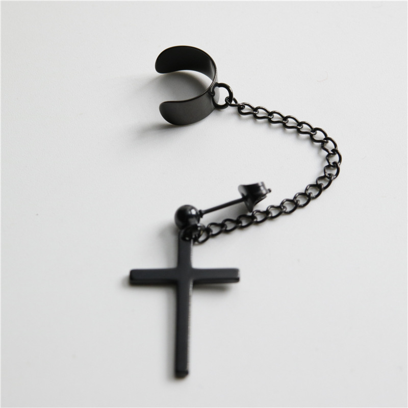 Gothic Cross Chain Oorbellen Voor Vrouwen Roestvrij Staal Blauwe Strass Kwastje Veer Accessoires Charmant Mannen Stud Party Sieraden: ER20Y0968-2