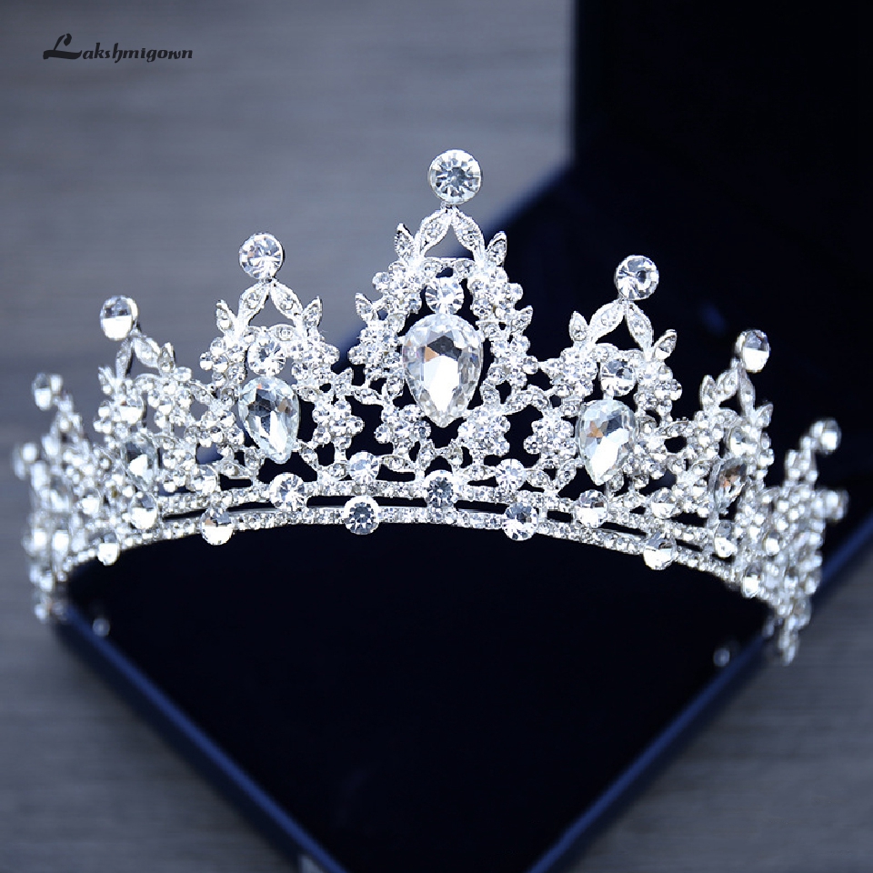 Lakshmigown rhinestone bröllop krona silverfestival tiara kronor brud pannband bröllop hår tillbehör