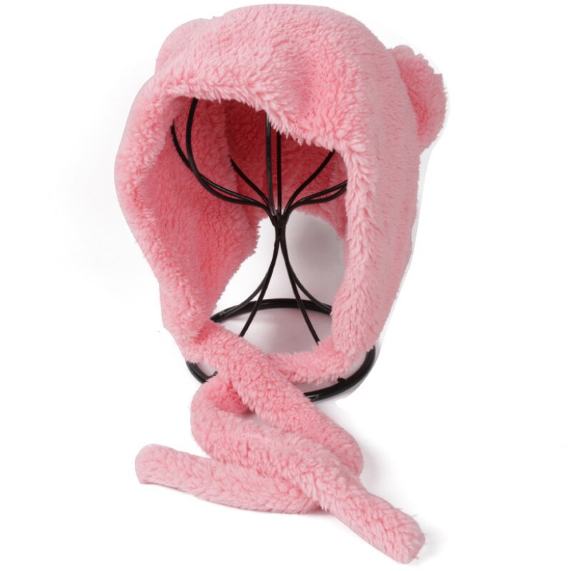 HT2895 Vrouwelijke Russische Cap Leuke Ear Soft Fleece Herfst Winter Hoed Ouder Kind Solid Plain Russische Hoed Dame Sneeuw Ski oorklep Cap: Roze / Child size 52-54cm