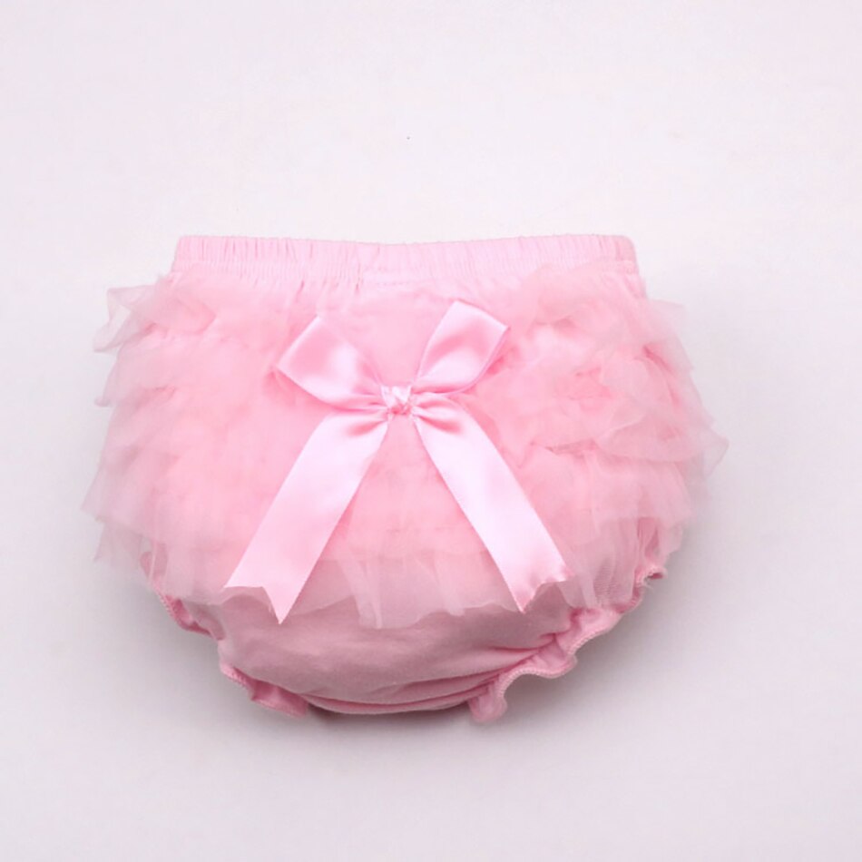 Ropa interior de algodón para bebé, pantalones cortos con de lazo, bombachos con volantes de encaje para niña pequeña