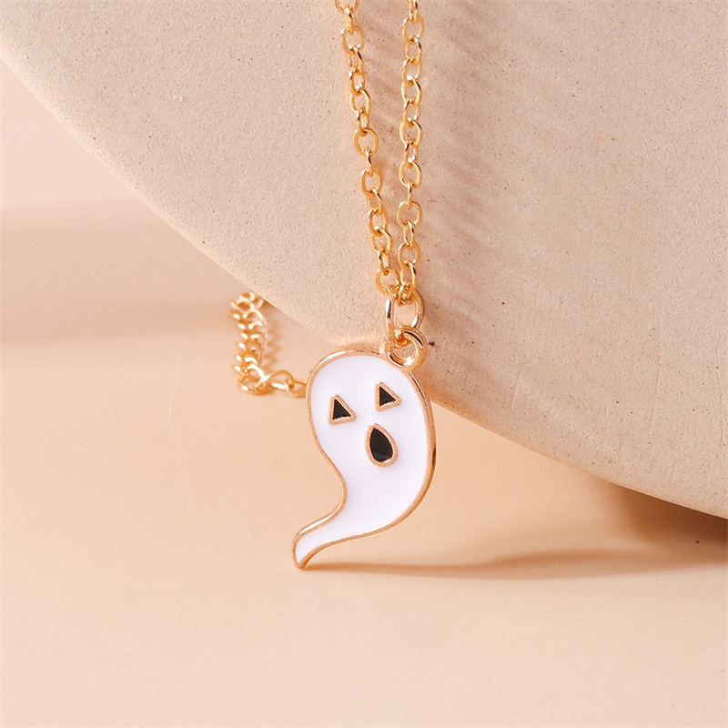 Aihua Cute Enamel Halloween Vampire Cross Coffin Friendship Couple Necklaces For Women Men BFF Best Friend Necklaces Jewelry: Gold-color