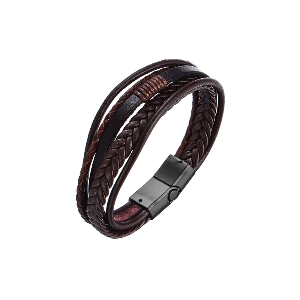 Pulseira de couro masculina, fivela de multicamada, pulseira de couro, fecho magnético, marrom, preto, 1 peça acessórios joias charme: Brown 1