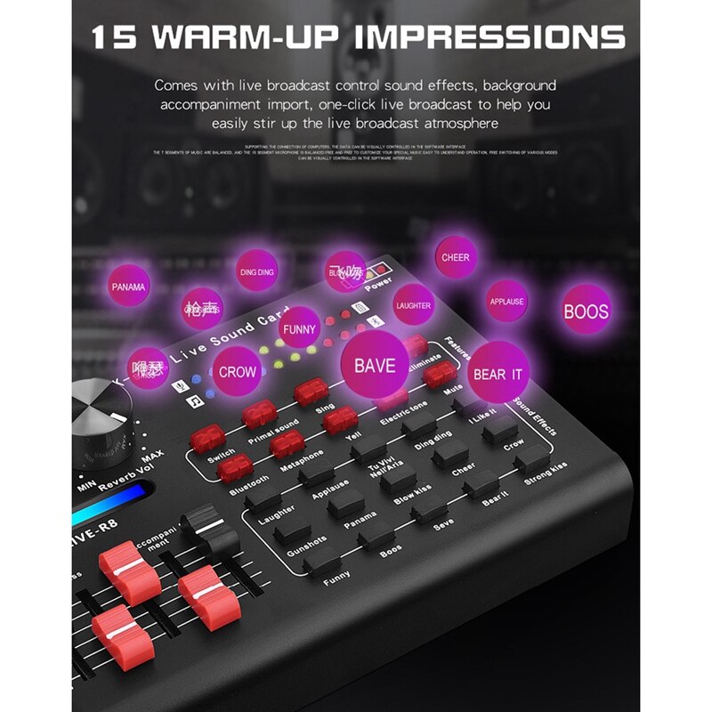 Live  r8 bluetooth sound card, audio interface, usb headset, living room microphone, webcast sound card for phone, computer, pc, singing