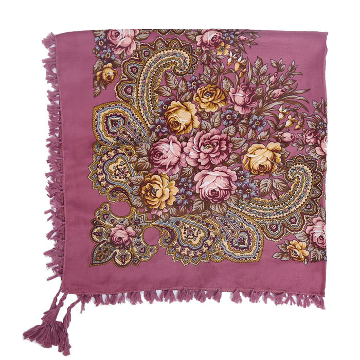 90*90CM Women Russian Style Peony Floral Printed Long Tassel Large Square Scarf Warm Wrap Traditional Ethnic Mexican Shawl: SKY BLUE