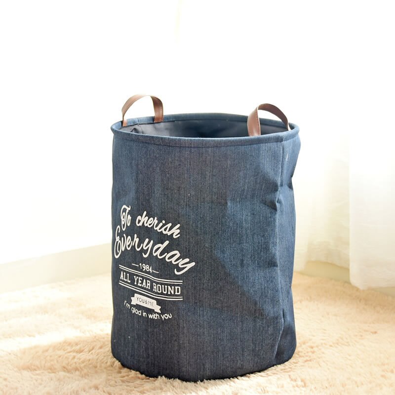 Basket Stand Laundry Basket Toy Storage Box Large Bag Cotton Washing Dirty Clothes Big Basket Organizer Bin Handle: Deep Blue