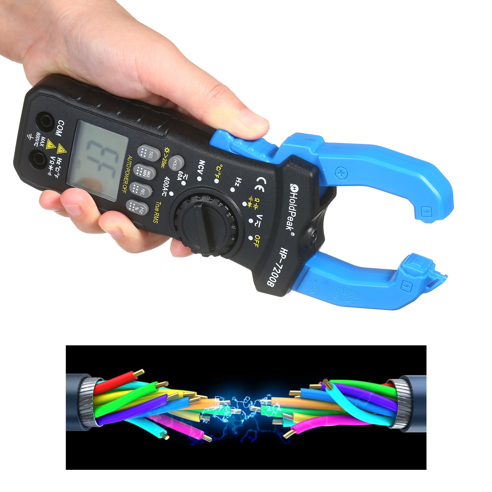 HP-7200 NCV Clamp Meter 6000 Counts Digital Multimeter TRMS Auto Range Volt Amp Ohm Meter Test Resistance Continuity Capacitance
