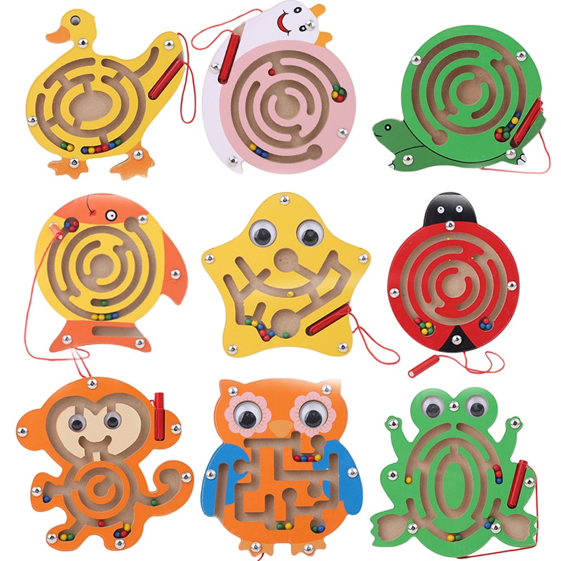 Baby Wooden Toys Maze Game Puzzle Monkey Magnetic Baby Snail Shuttle Early toy Labyrinth Learning For toys wooden toys