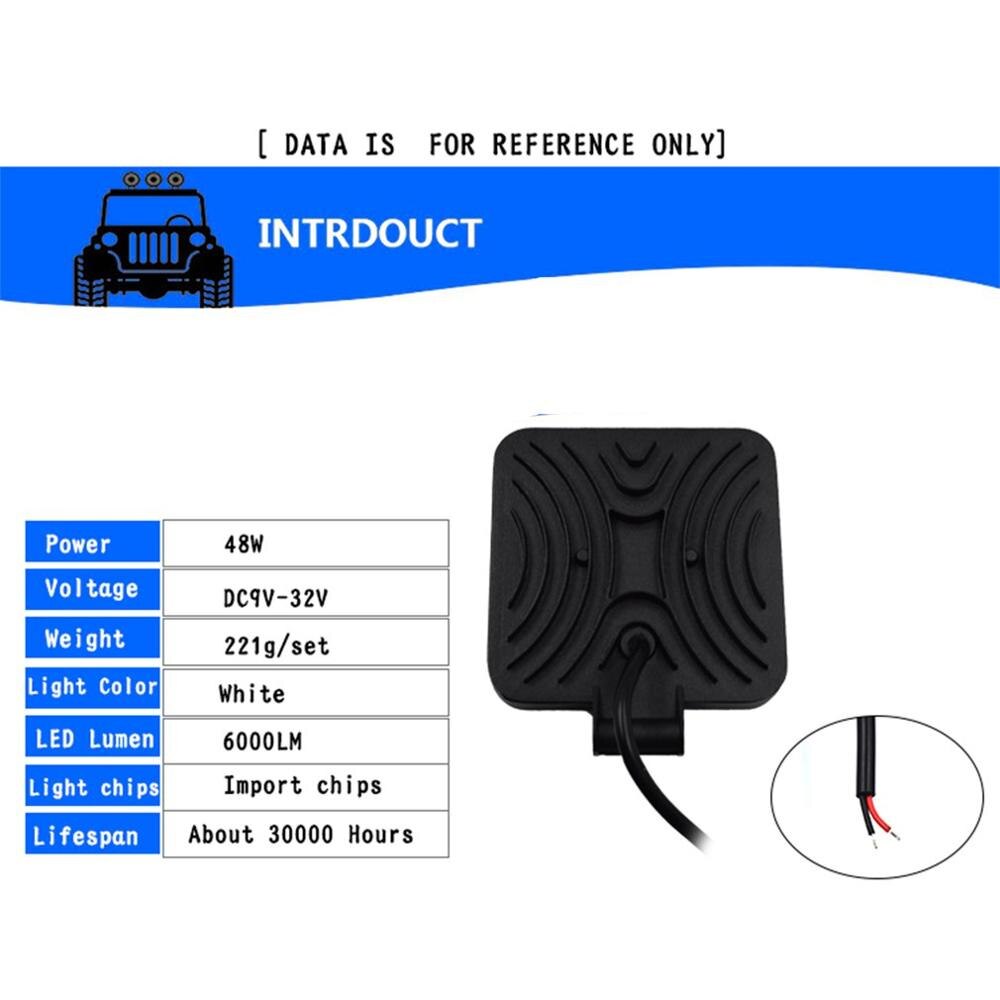 Automotive led work light 48W wild car light engineering light spotlight square bright practical lights