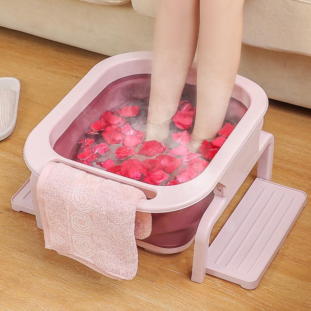 Foldable Water Container Home Spa Foot Bath Soaking Tub with Massaging Roller