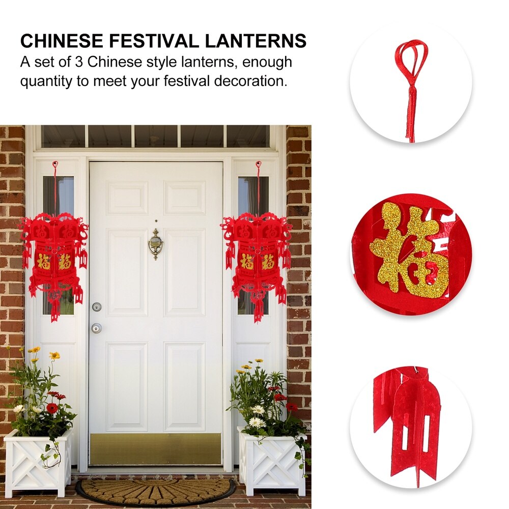 3Pcs Chinese Festival Lantern Nice Fine Fu Character Lantern Chinese Year Decoration Non-woven Lantern