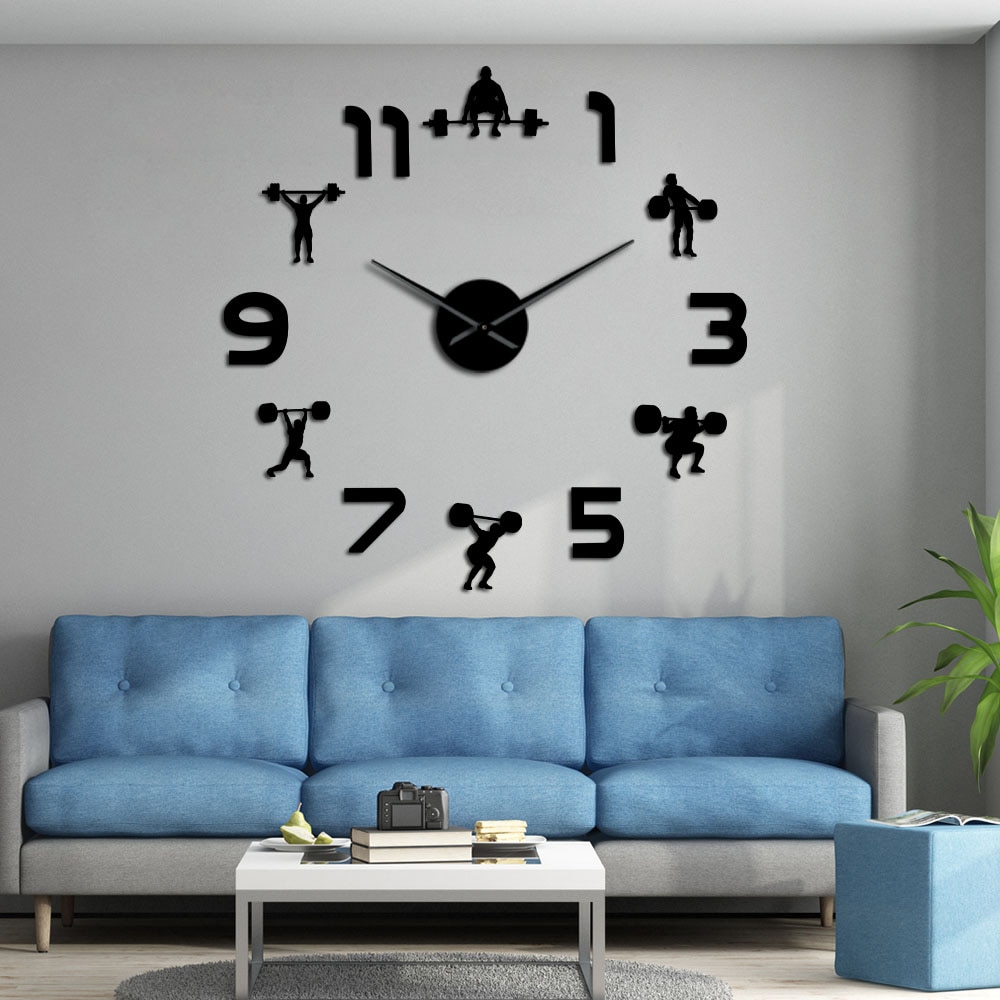 Gewichtheben Fitness DIY Riesen Uhr Fitnessstudio Zauberstab Aufkleber Uhr 3D Luxus Wanduhr Kreative Zauberstab Kunst Dekor Für Fitnessstudio