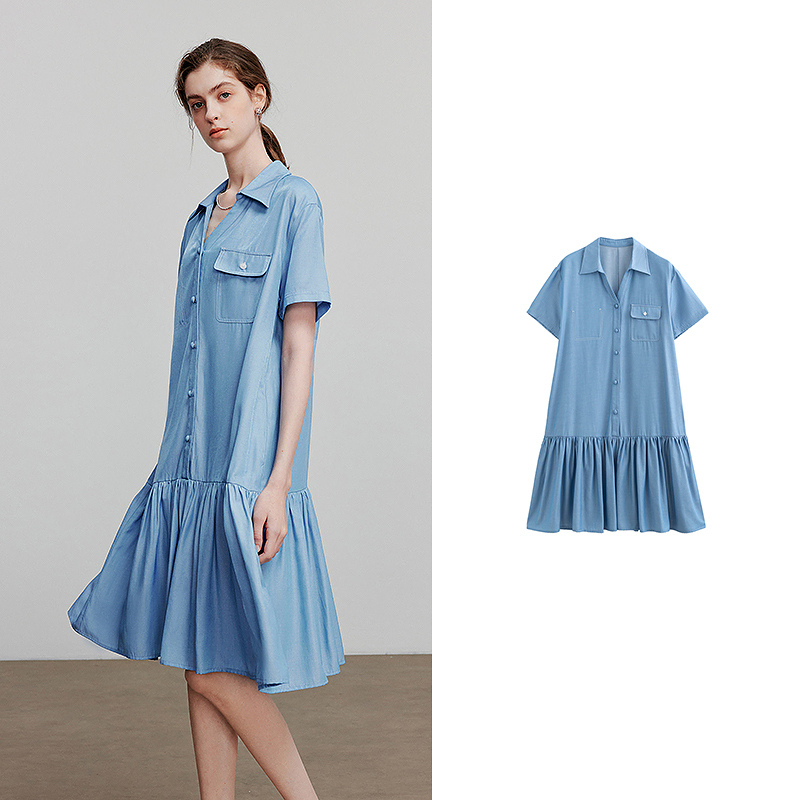 TOYOUTH Women Dress Summer Short Sleeve Casual Dress 8529059: S / SKY BLUE