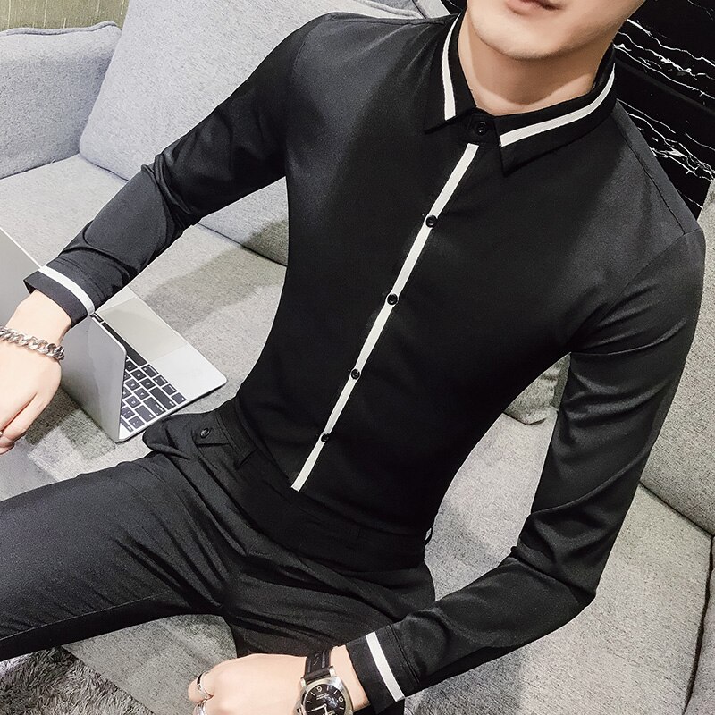 Camisa social masculina forår mænd kjole skjorte brudgom bryllup smoking skjorte mænd slim fit langærmede sociale skjorter